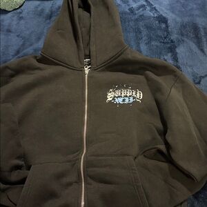 Black Zip-Up Hoodie with Graphic